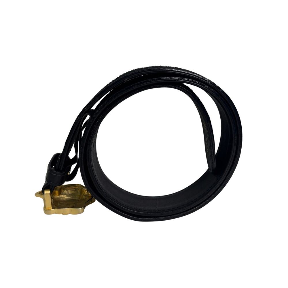 Gianni Versace Vintage Gold Tone Medusa Black Fur Calfskin Leather Belt Size 28 - Picture 11 of 13